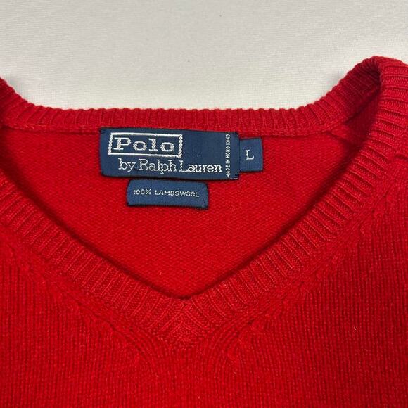 Polo Ralph Lauren 100% Lambs Wool Red V Neck Sweater - Picture 4 of 7